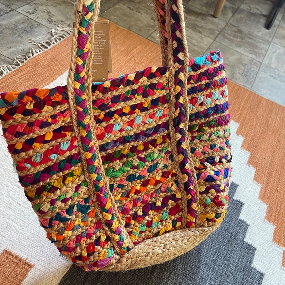 NWT Matr Boomie rainbow repurposed sari jute tote bag - Picture 10 of 12